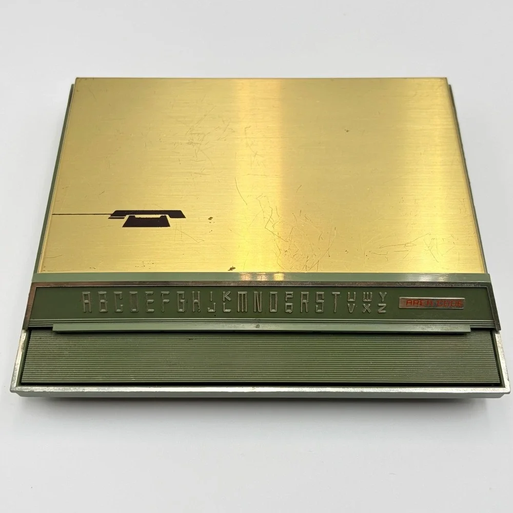 Vintage Park Sherman Telephone Index Pop Up Address Book Gold Avocado Green MCM‎